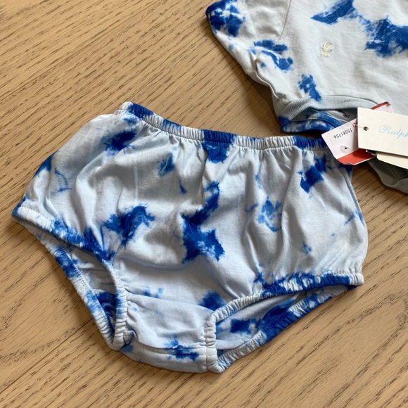 NWT Ralph Lauren Tie-Dye Dress with Bloomers, Blue, Ruffles, 100% Cotton, 18mon - Picture 2 of 9